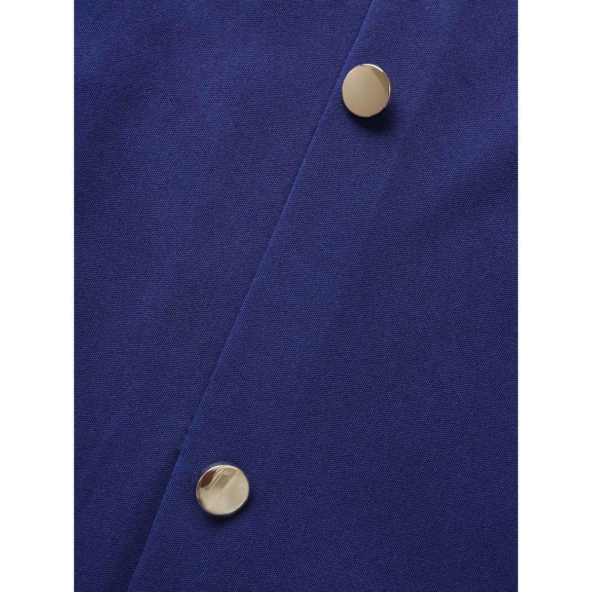 Plus Size Plain Metal Detail Pleated Tank Dress Navy Women At the Office Button Round Neck Sleeveless Curvy BloomChic 28/5X Product Image