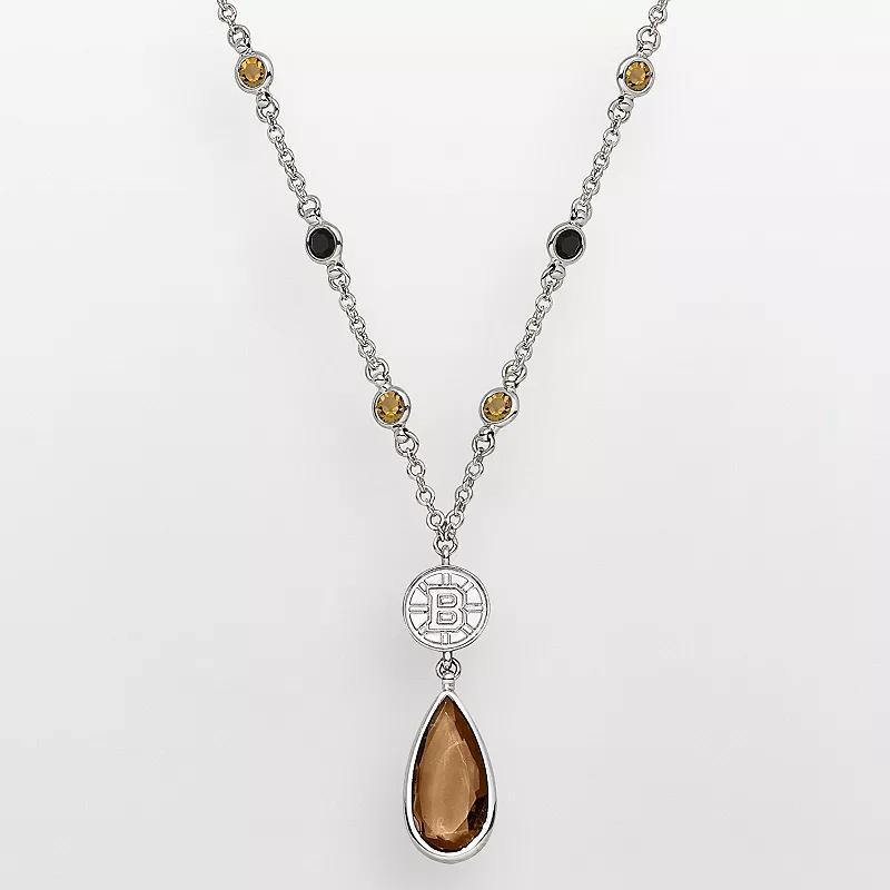 LogoArt Boston Bruins Silver Tone Crystal Logo Teardrop Y Necklace, Womens Product Image