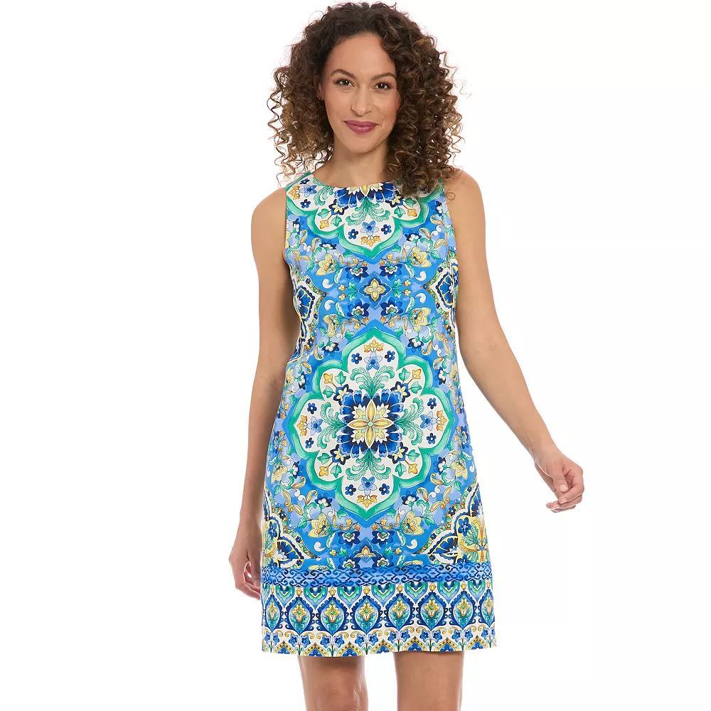 Women's London Times Sleeveless Shift Mini Dress, Size: 6, White Blue Product Image