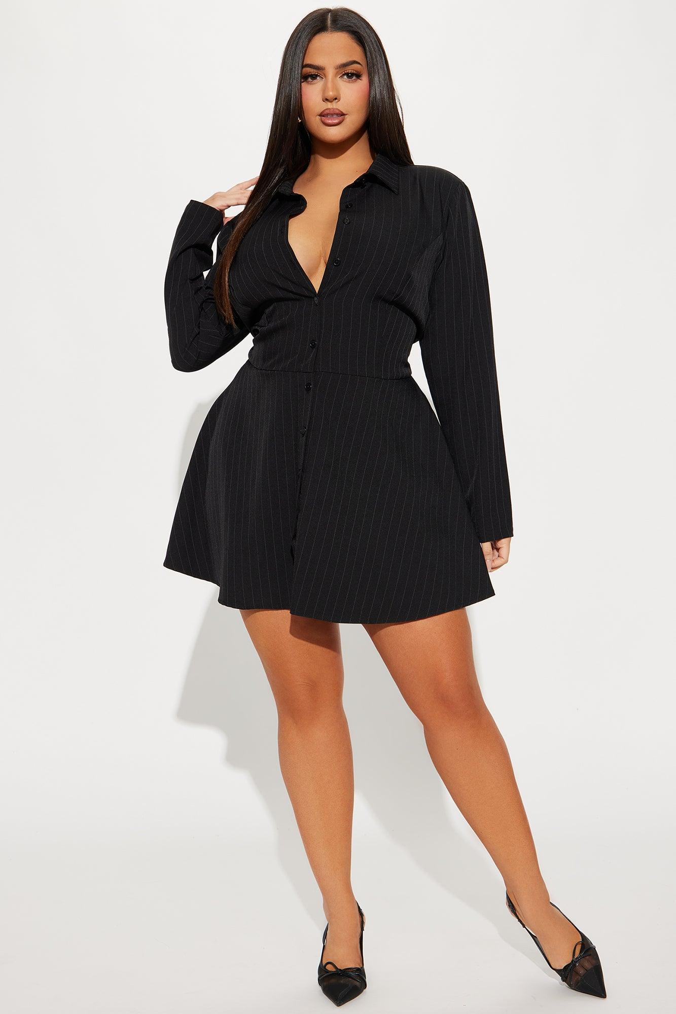 She's Putting In Work Pin Stripe Romper - Black Product Image