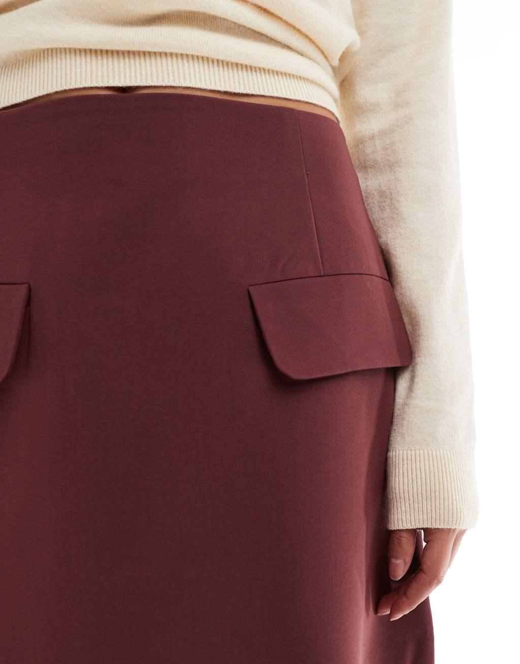 ASOS DESIGN tailored pocket detail mini skirt in burgundy Product Image