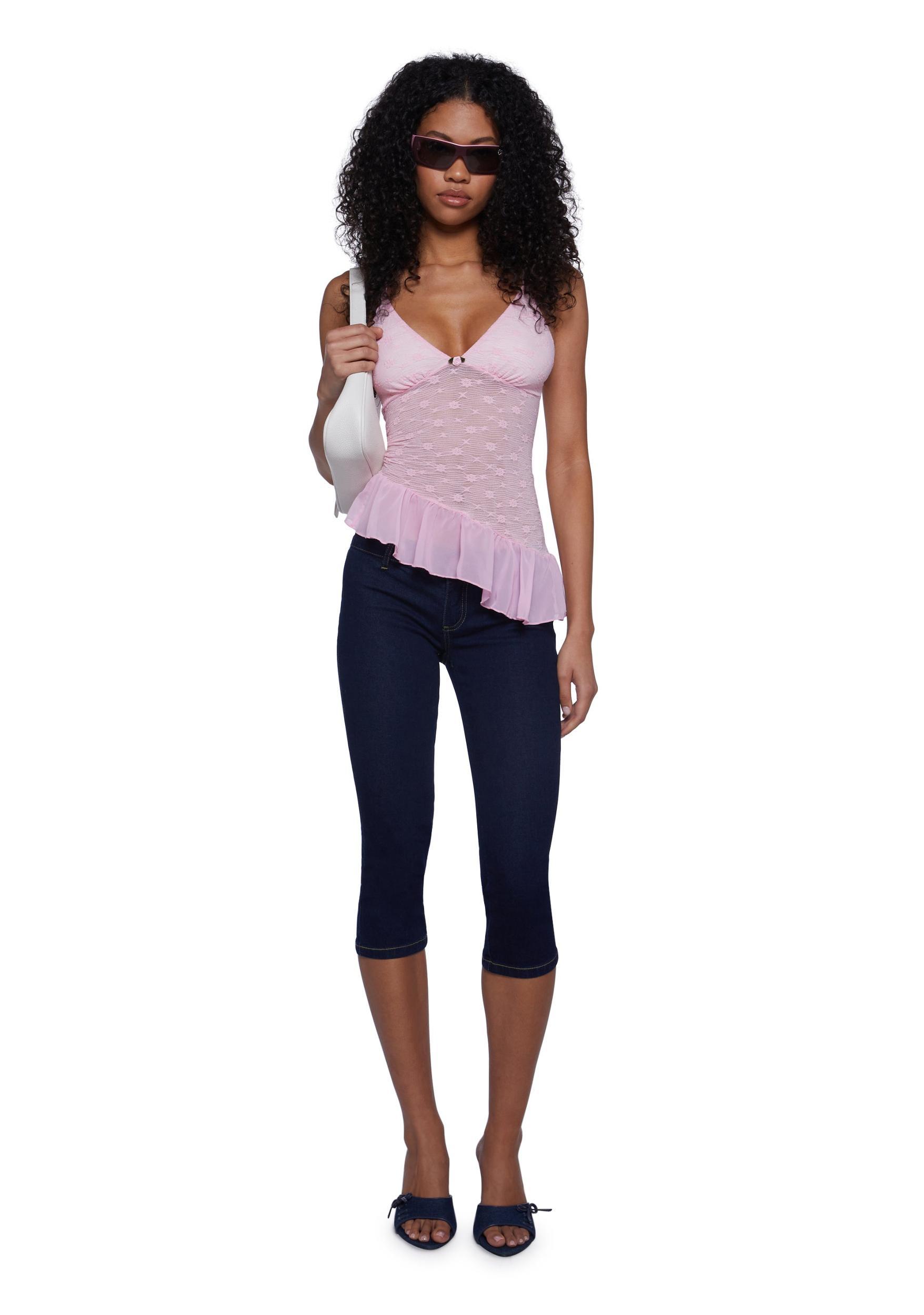 Womens Lace Top Sugar Thrillz - Pink Product Image