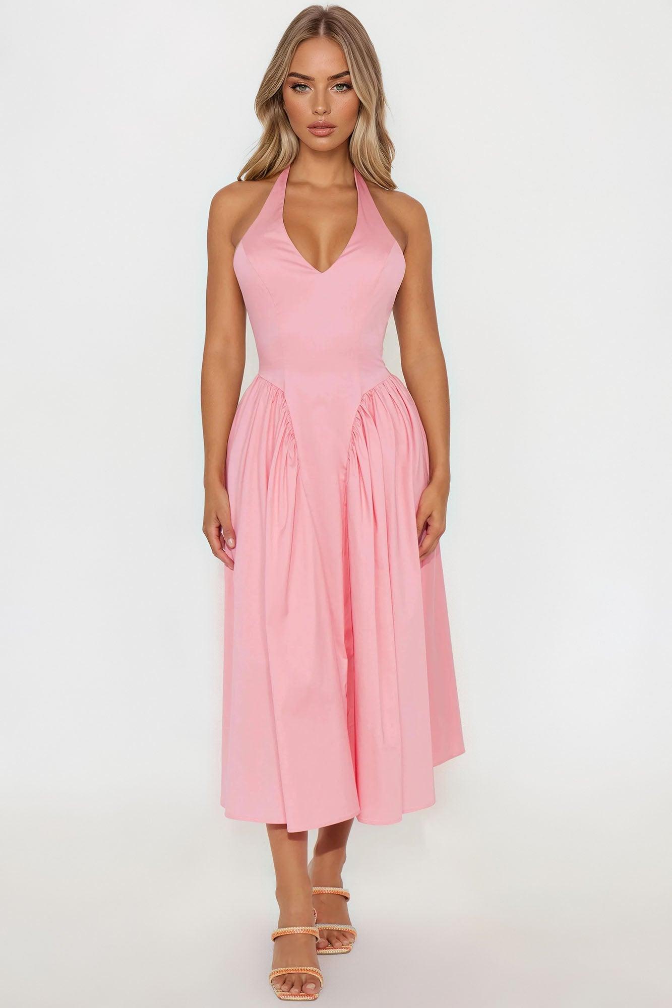 Mara Corset Halter Midi Dress - Pink Product Image