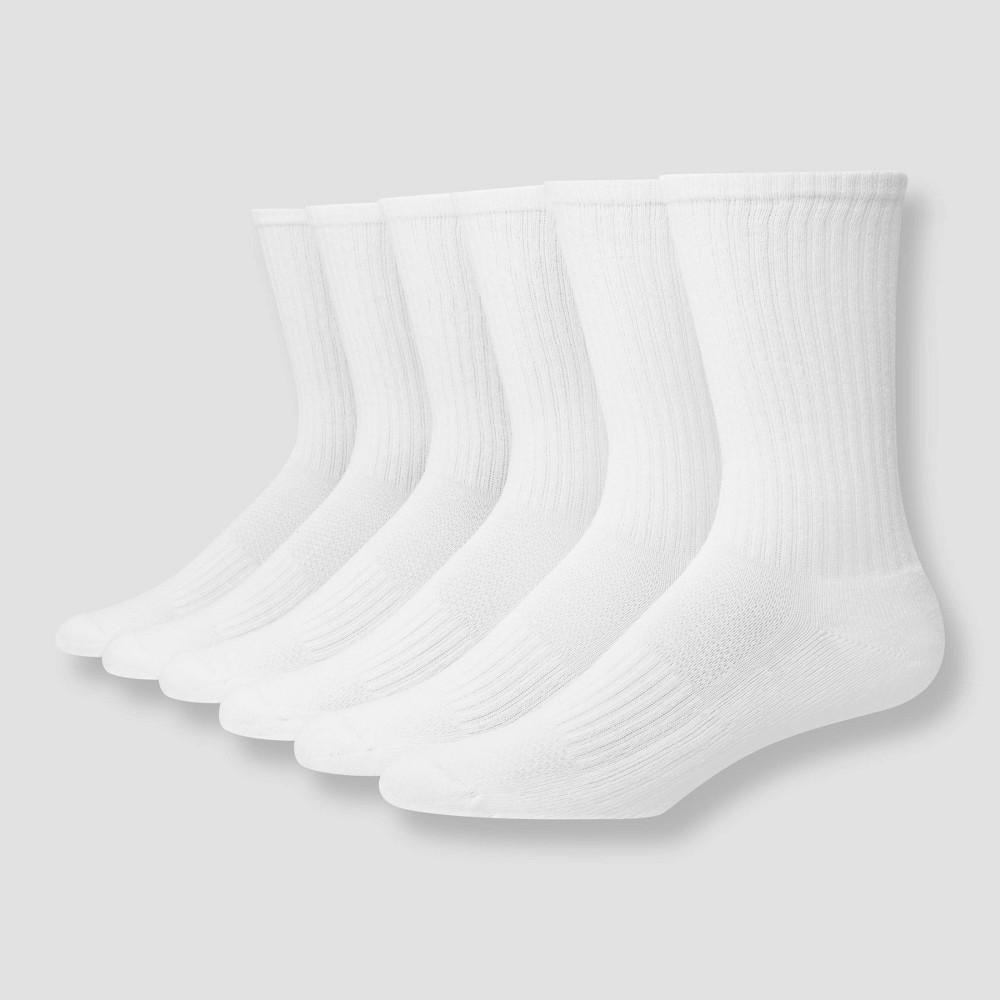 Men's Big & Tall Hanes Premium Performance Cushioned Crew Socks 6pk - White 12-14: Moisture Wicking, Ribbed Design Product Image