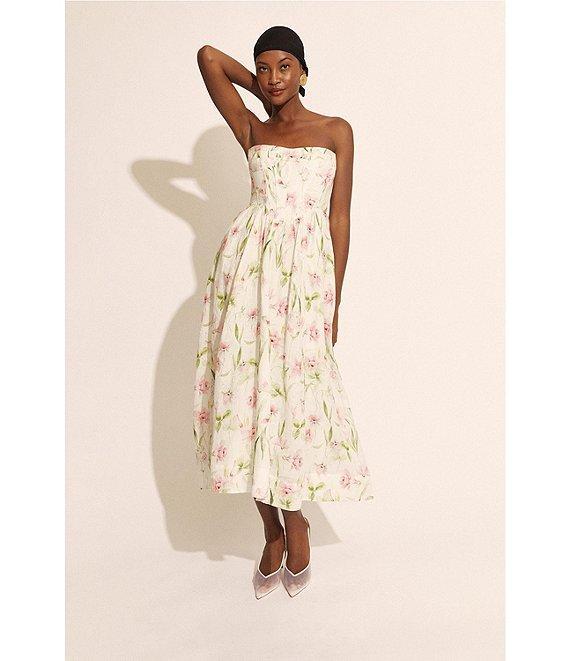 Bardot Lola Floral Print Strapless Neck Sleeveless Corset A-Line Midi Dress Product Image