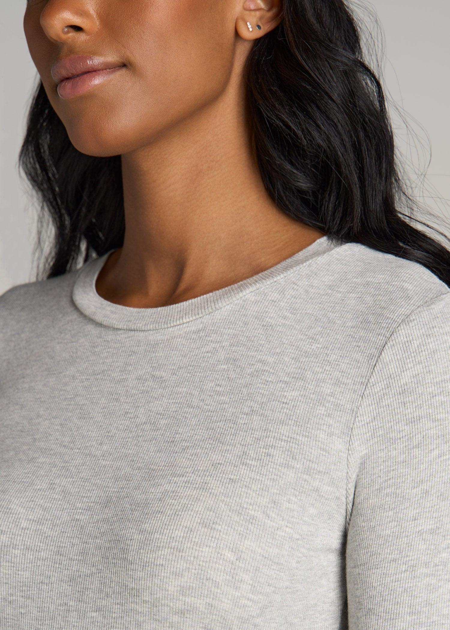 FITTED Ribbed Long Sleeve Tee for Tall Women in Grey Mix Product Image