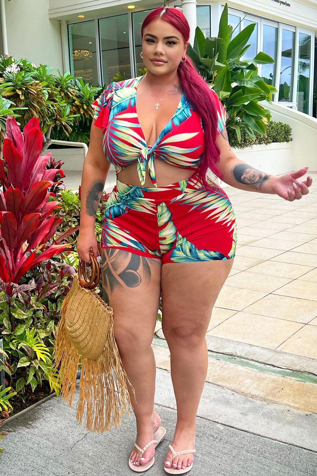 Waist No Time Tropical Romper - Red/combo Product Image