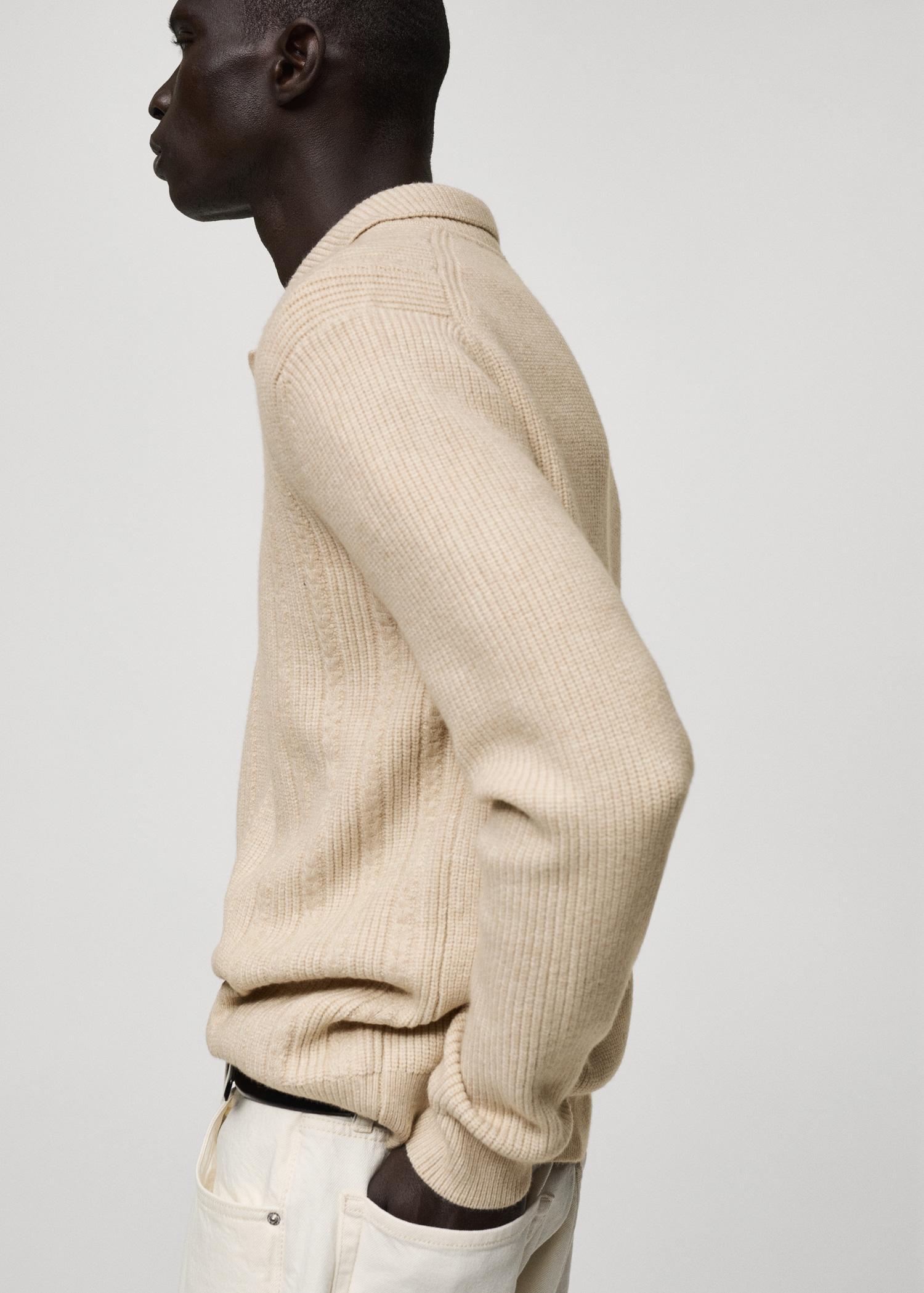 Knitted structured polo sweater - Men | MANGO USA Product Image