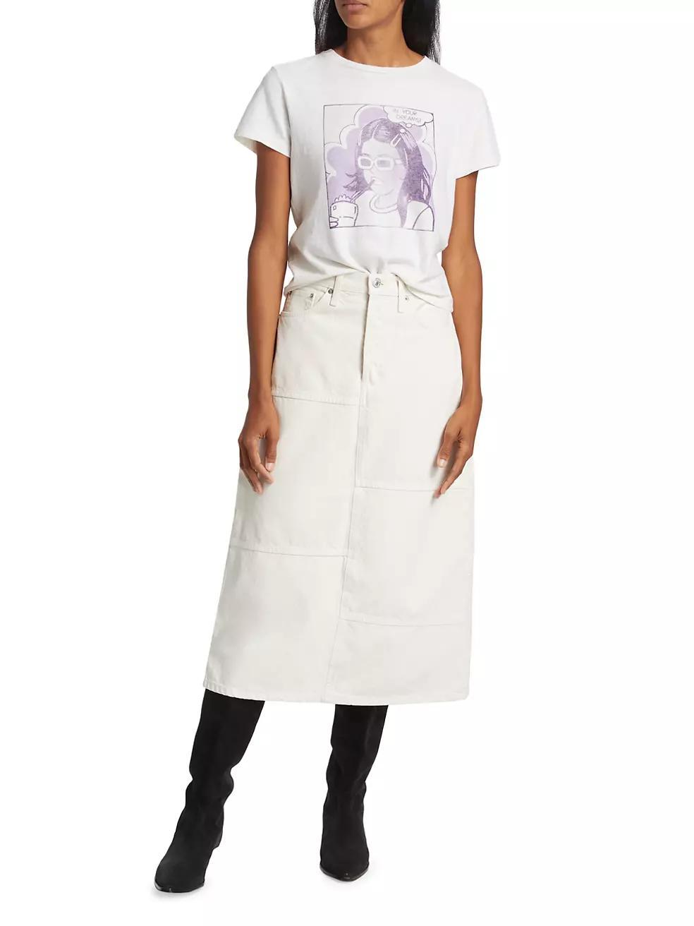 Mid-Rise Denim Midi-Skirt Product Image
