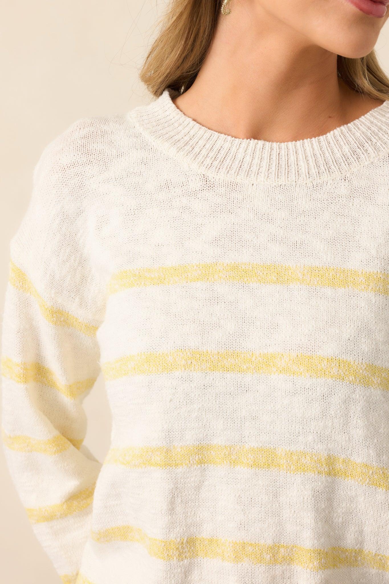 My Day Off Ivory & Yellow Cotton Stripe Sweater Product Image