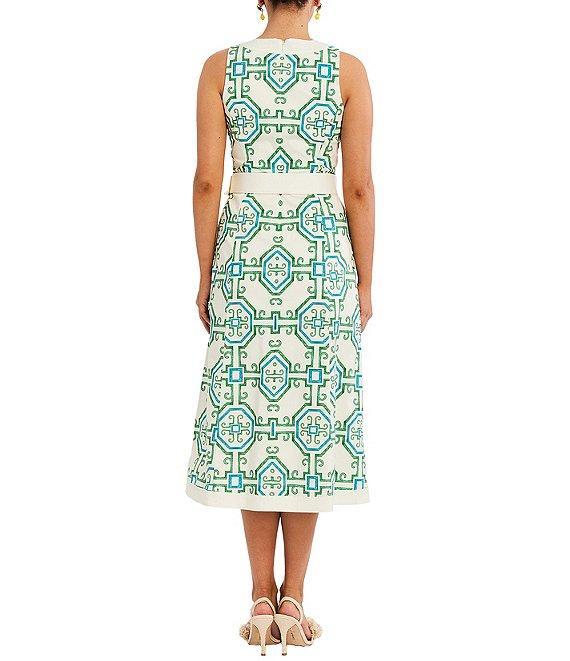 Mestiza New York Louisa Printed Poplin Crew Neck Sleeveless Belted Midi Dress Product Image