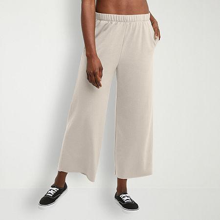 Hanes Originals Womens French Terry Wide Leg Cropped Pants Natural XL Product Image