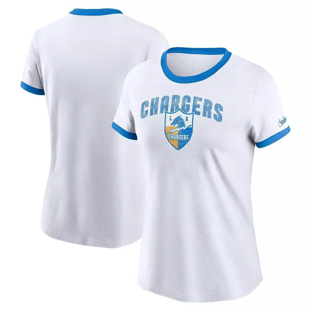 Women's Nike White Los Angeles Chargers Rewind Ringer Tri-Blend T-Shirt, Size: XL Product Image