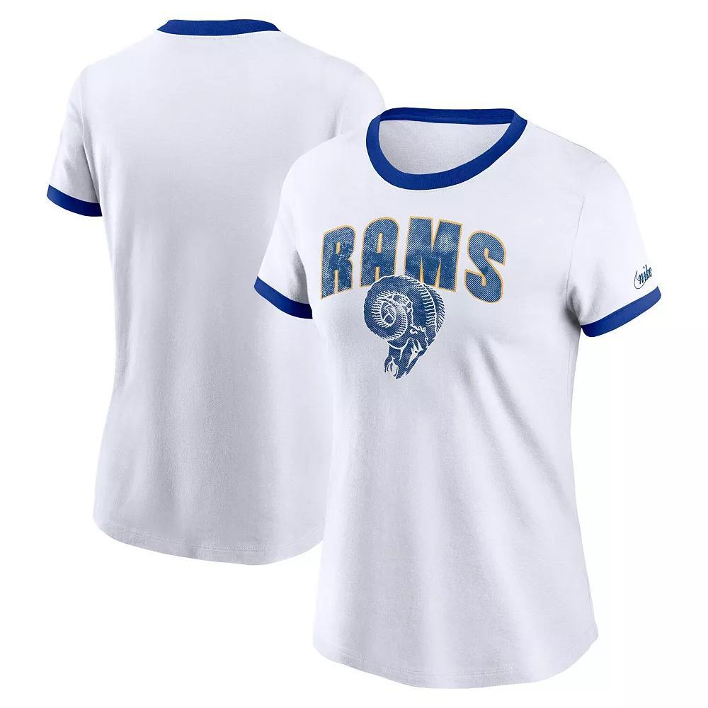 Women's Nike White Los Angeles Rams Rewind Ringer T-Shirt, Size: 2XL Product Image
