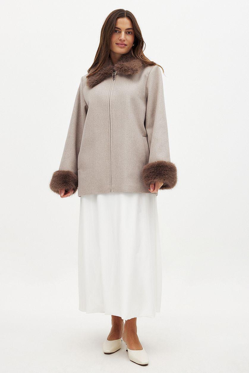 Faux Fur Collar Detail Coat Product Image