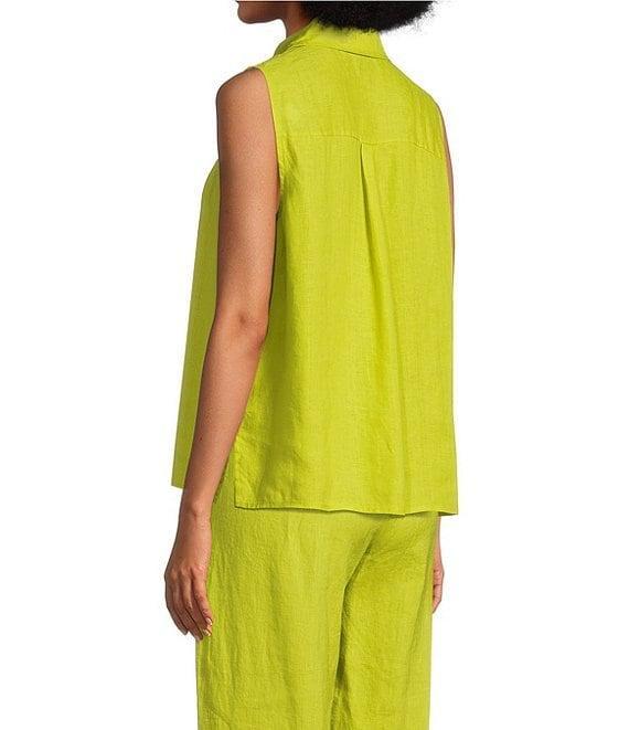 Eileen Fisher Organic Handkerchief Linen Point Collar Sleeveless Button Front Shirt Product Image