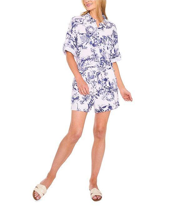 CeCe Coordinating Floral Print Drawstring Pull On Shorts Product Image