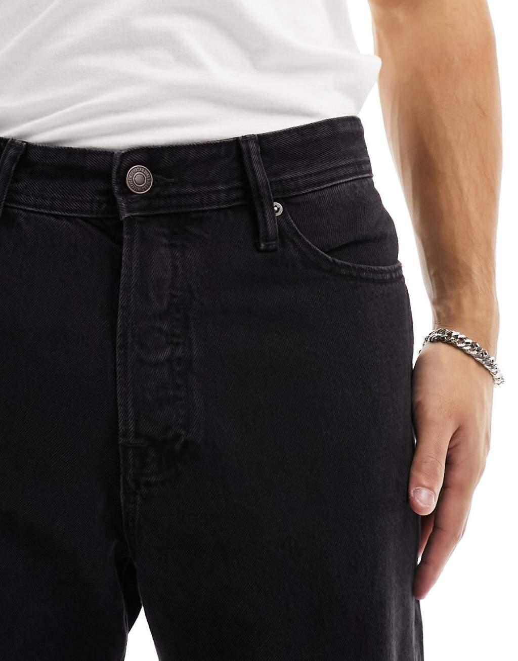 Jack & Jones Alex baggy fit rigid jeans in black Product Image