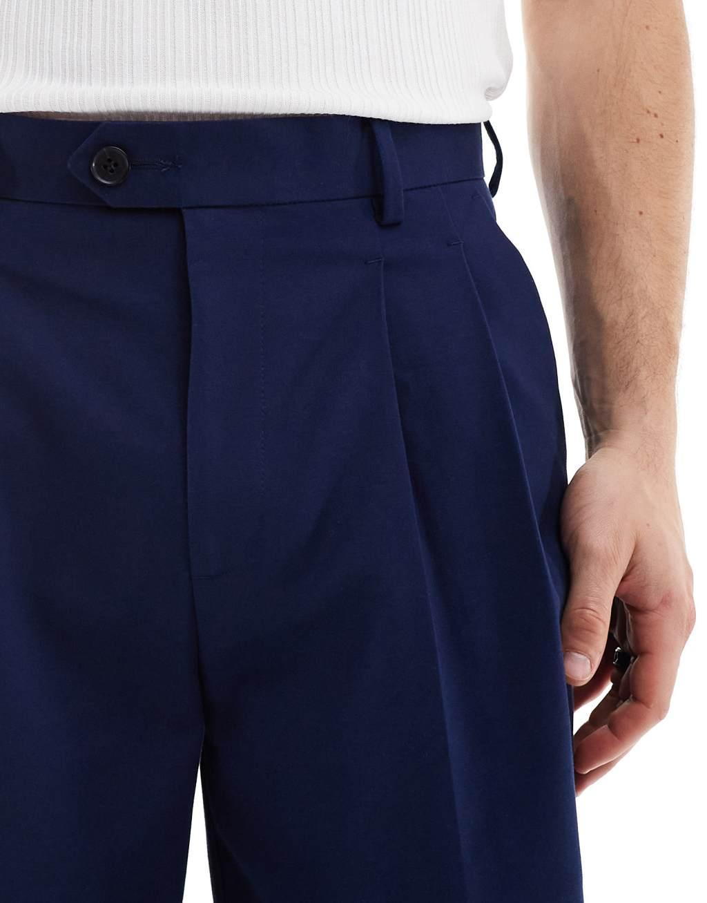 ASOS DESIGN smart premium cotton oversized tapered chino pants in navy Product Image