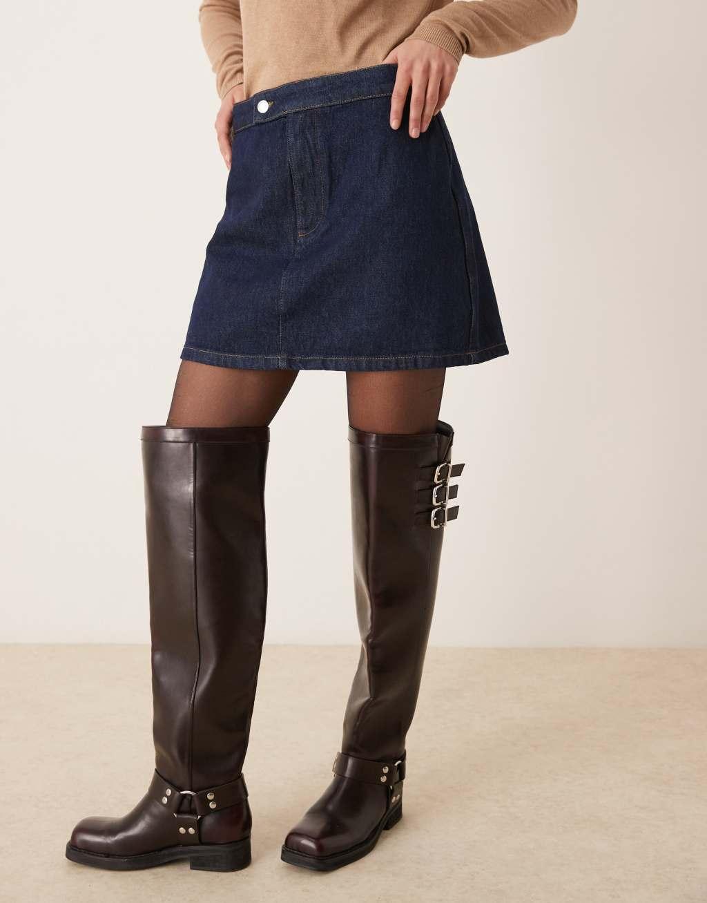 ASOS DESIGN denim tab waist pelmet skirt in indigo Product Image