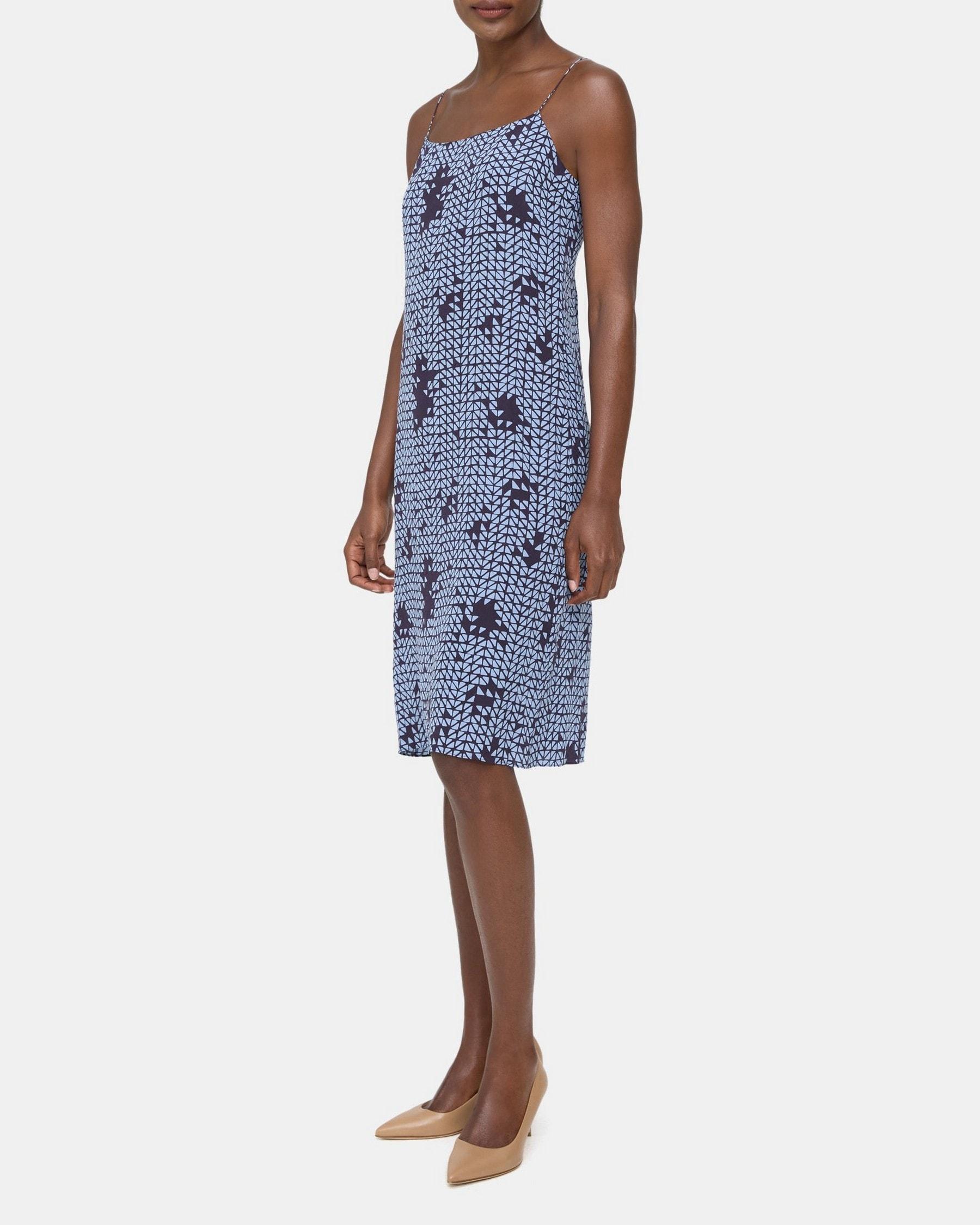Smocked Slip Dress in Geometric Silk Crepe Product Image