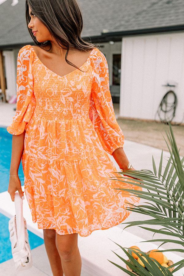 Coastal Caravan Smocked Dress In Neon Orange Product Image