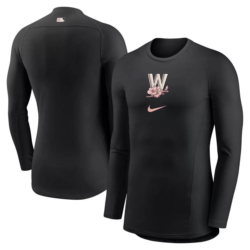 Men's Nike  Black Washington Nationals City Connect Base Layer Raglan Long Sleeve Performance T-Shirt, Size: Large Product Image