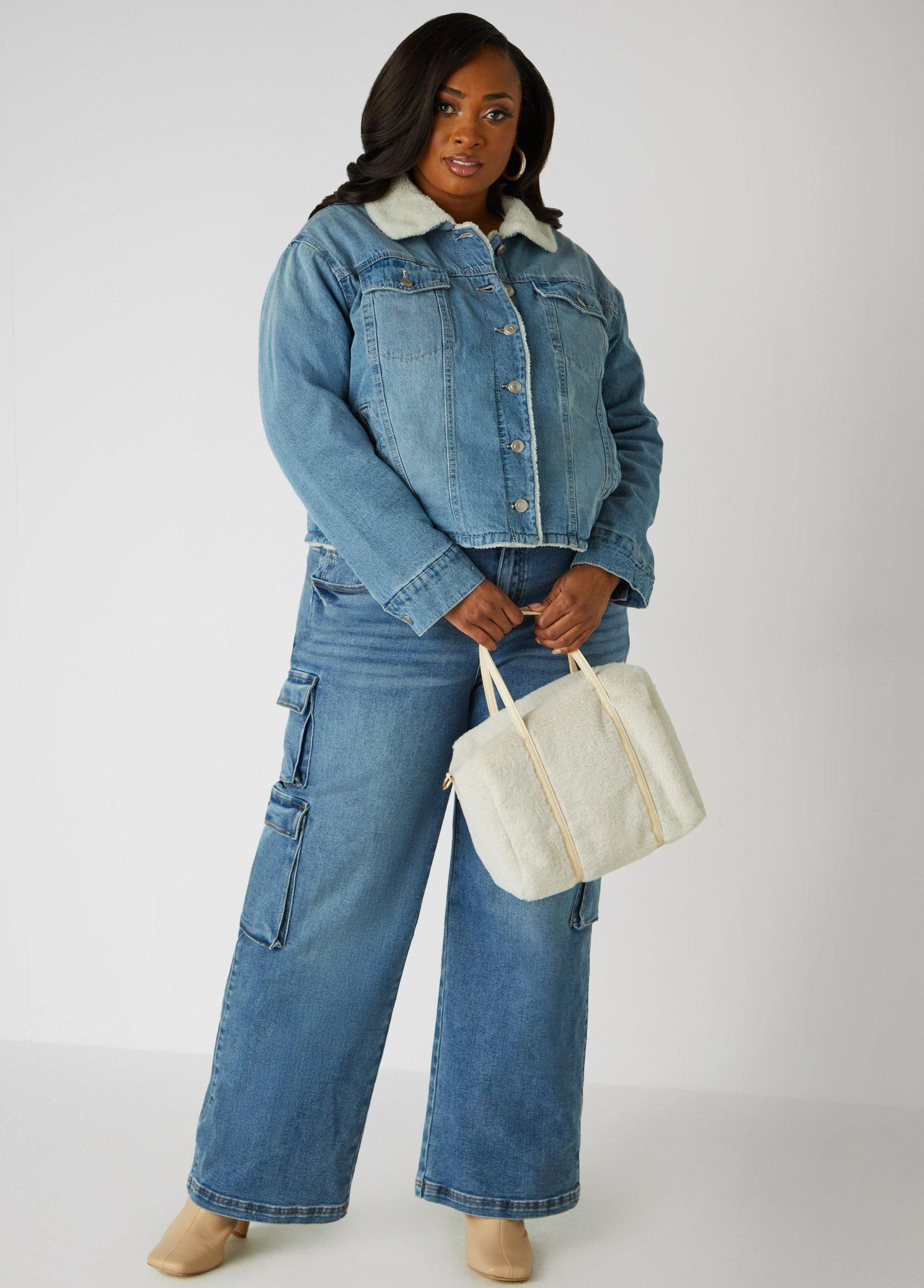 Plus Size Faux Shearling Lined Denim Jacket Ashley Stewart Product Image