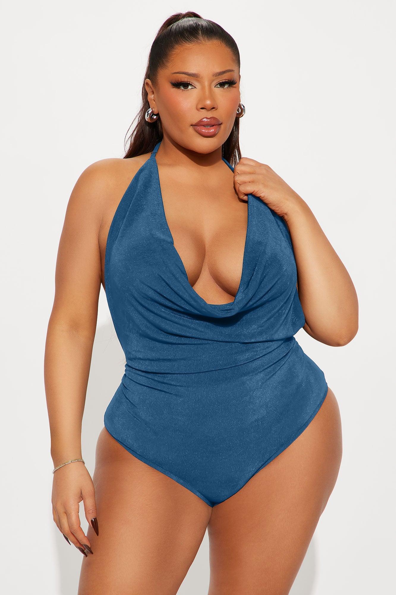 Tyra Ruched Halter Bodysuit - Blue Product Image
