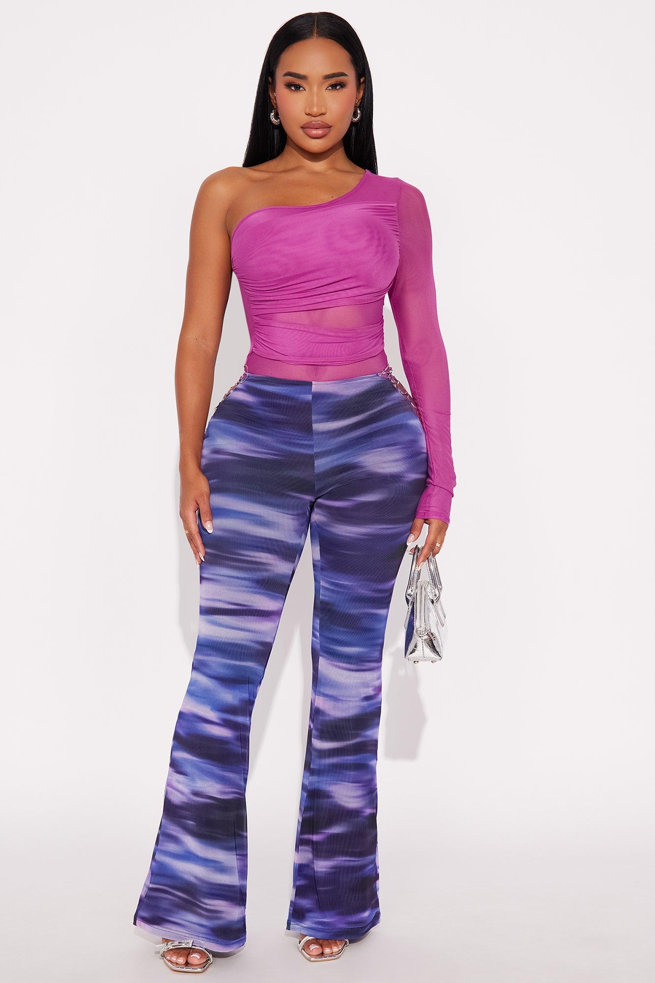 Naiara One Shoulder Mesh Bodysuit - Plum Product Image