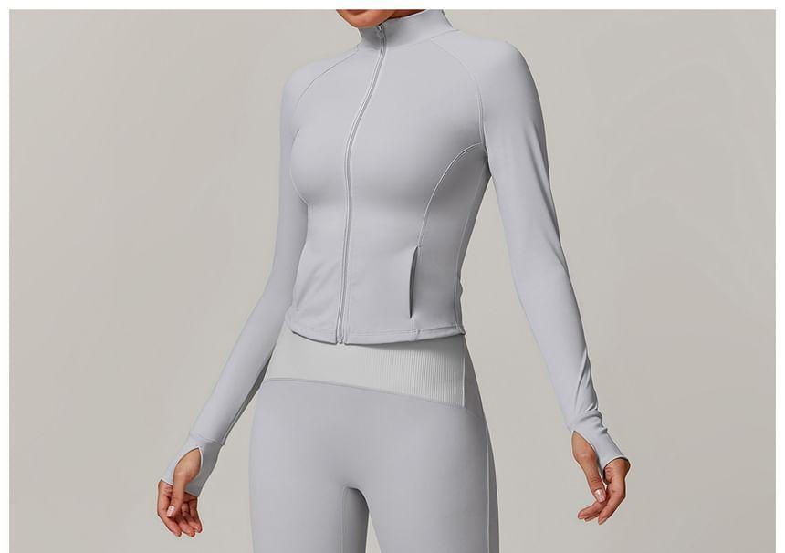 Stand Collar Plain Zip Yoga Jacket Product Image
