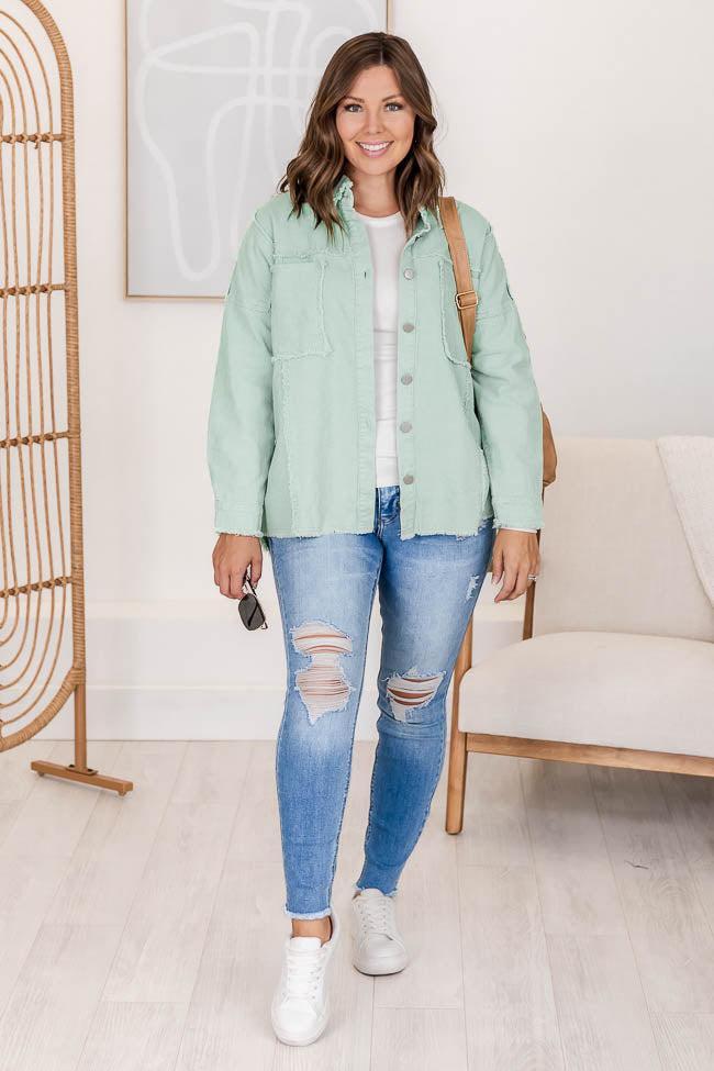 Two Fair Halves Sage Distressed Shacket FINAL SALE Product Image