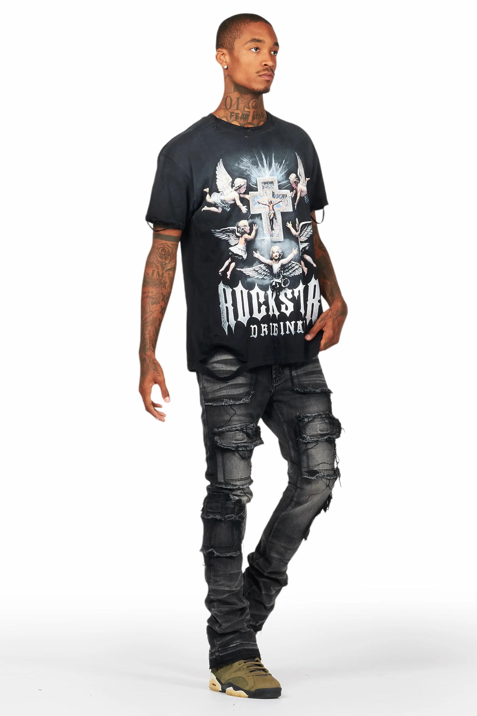Adem Black Oversized Graphic T-Shirt Male Product Image