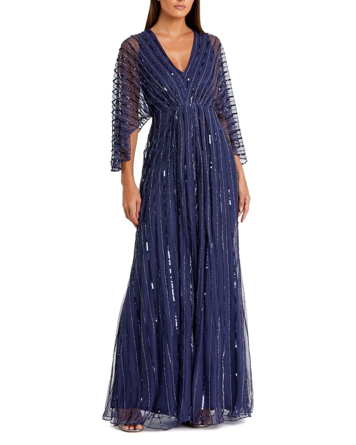 Mac Duggal Beaded Stripe 34 Kimono Sleeve V Product Image