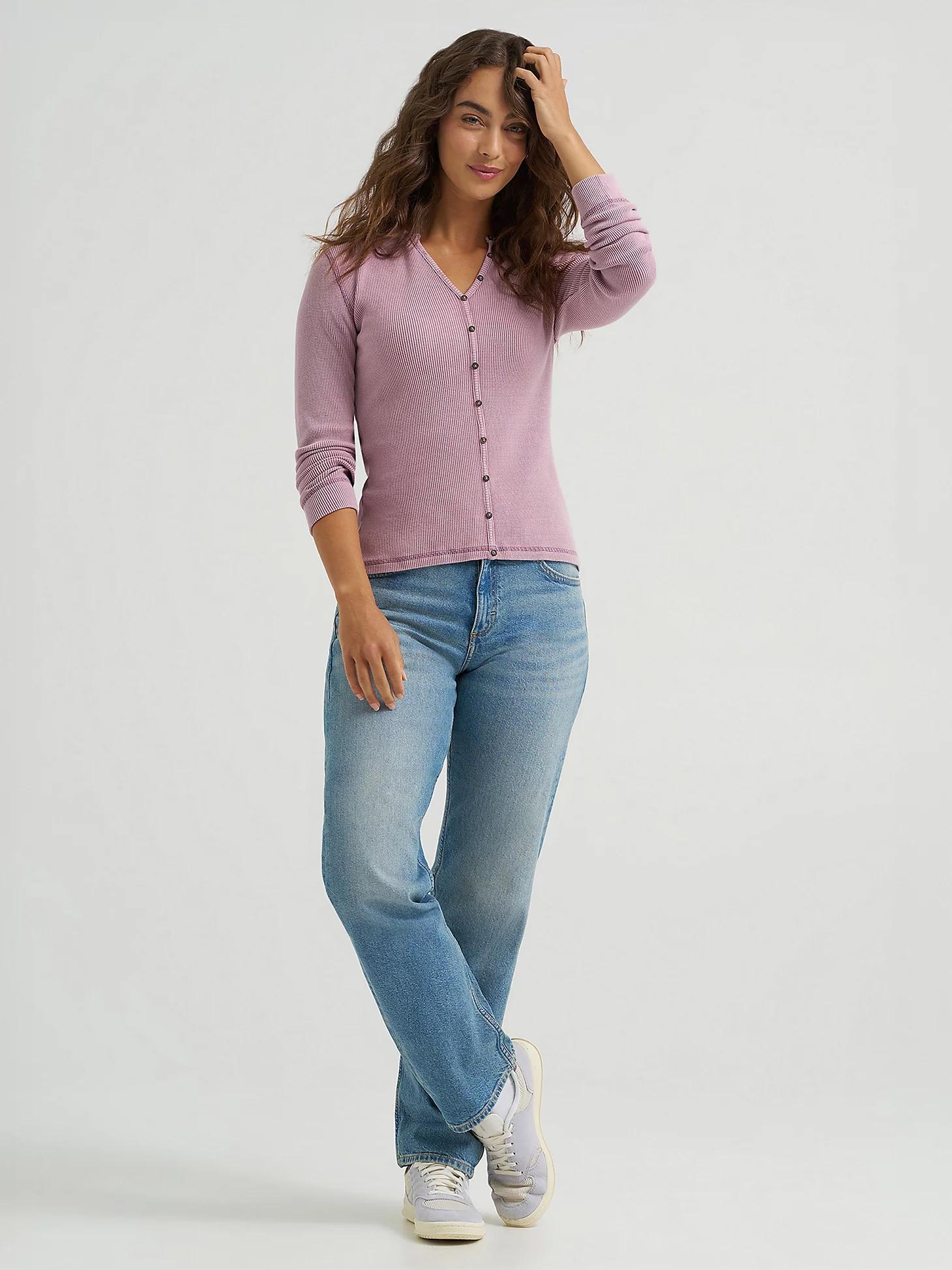 Women's Waffle Knit Henley Button Down Top | Women's Tops & Tees | Lee® Product Image