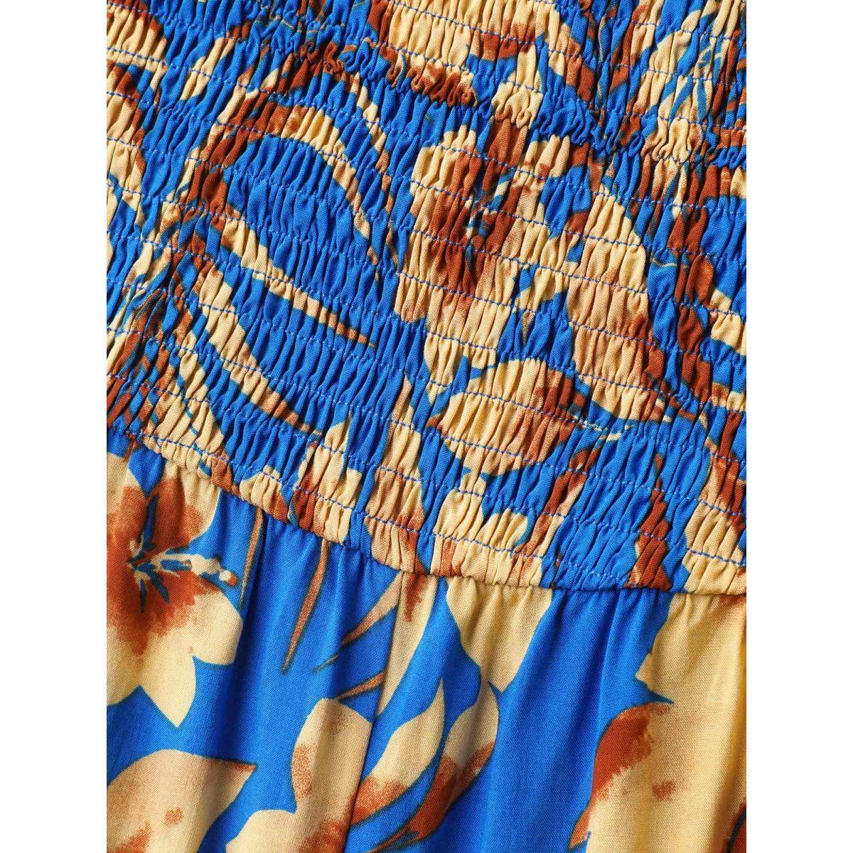 Plus Size Mediumblue Tropical Floral Print Pockets Jumpsuit Women Sleeveless Non Vacation Loose Jumpsuits BloomChic 18-20/2X Product Image