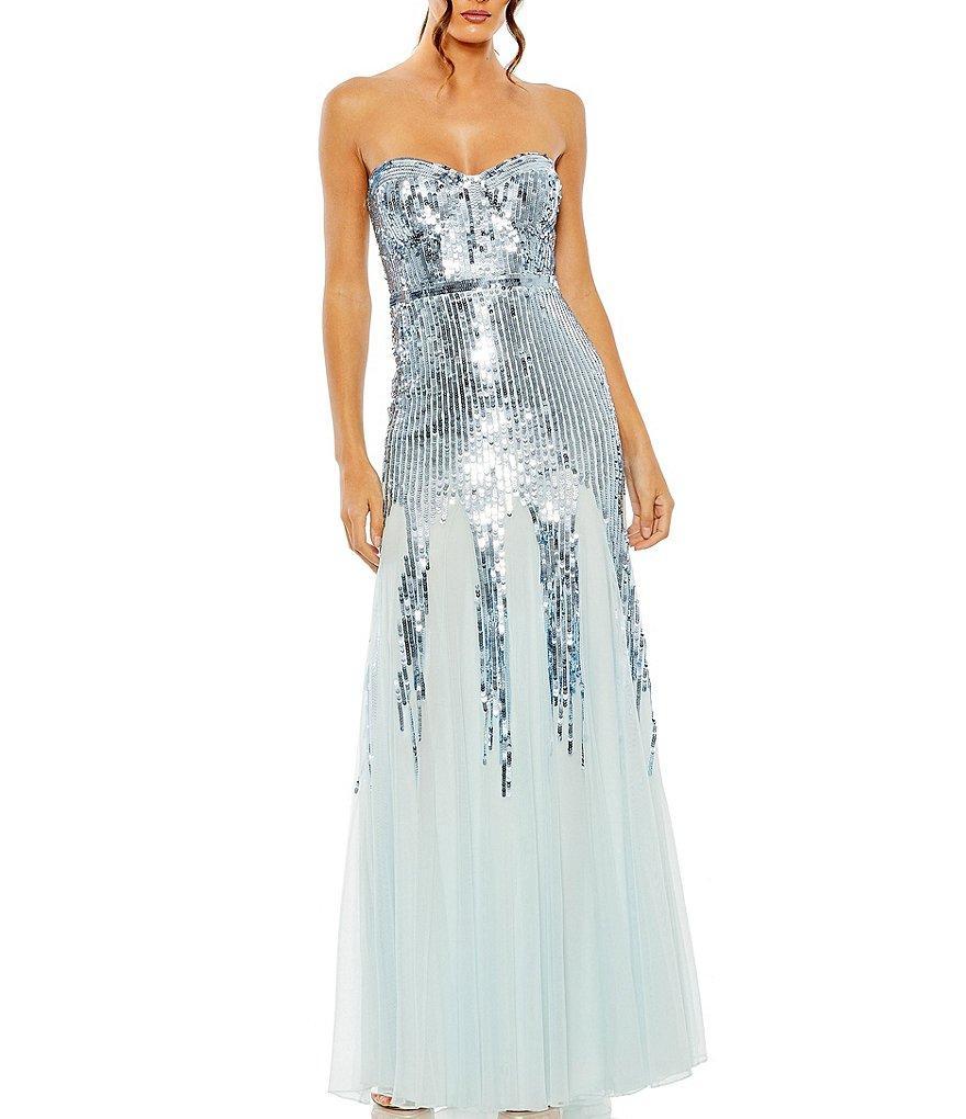 Mac Duggal Sequin Mesh Strapless Sweetheart Neck A-Line Gown Product Image