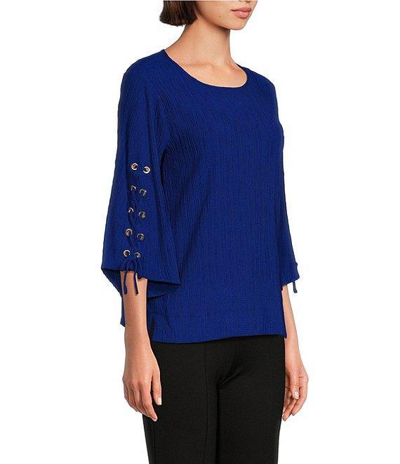 Slim Factor By Investments Josie Crew Neck 3/4 Sleeve Grommet Textured Top Product Image