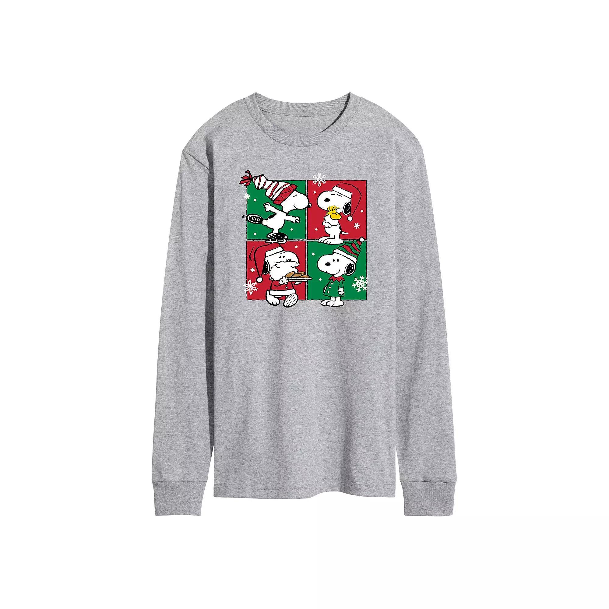 Mens Peanuts Snoopy Christmas Grid Long Sleeve Tee Product Image