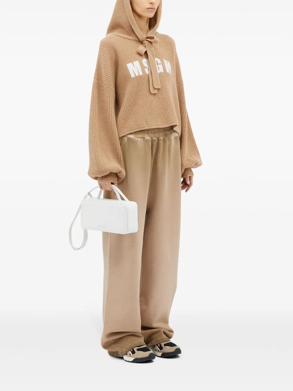 MSGM Logo-embroidered Hooded Jumper In Beige Product Image