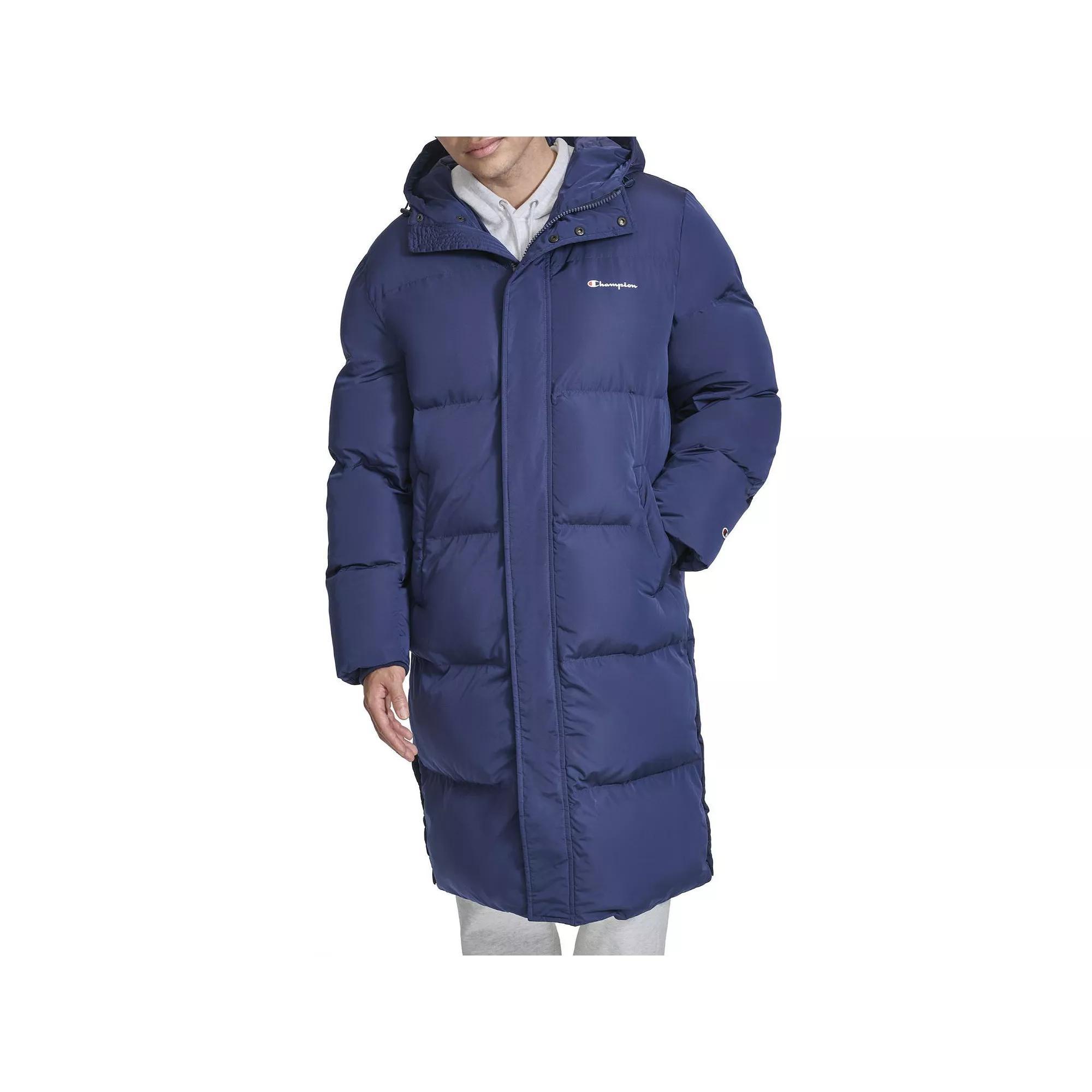 Mens Champion Long Puffer With Hood Blue Product Image