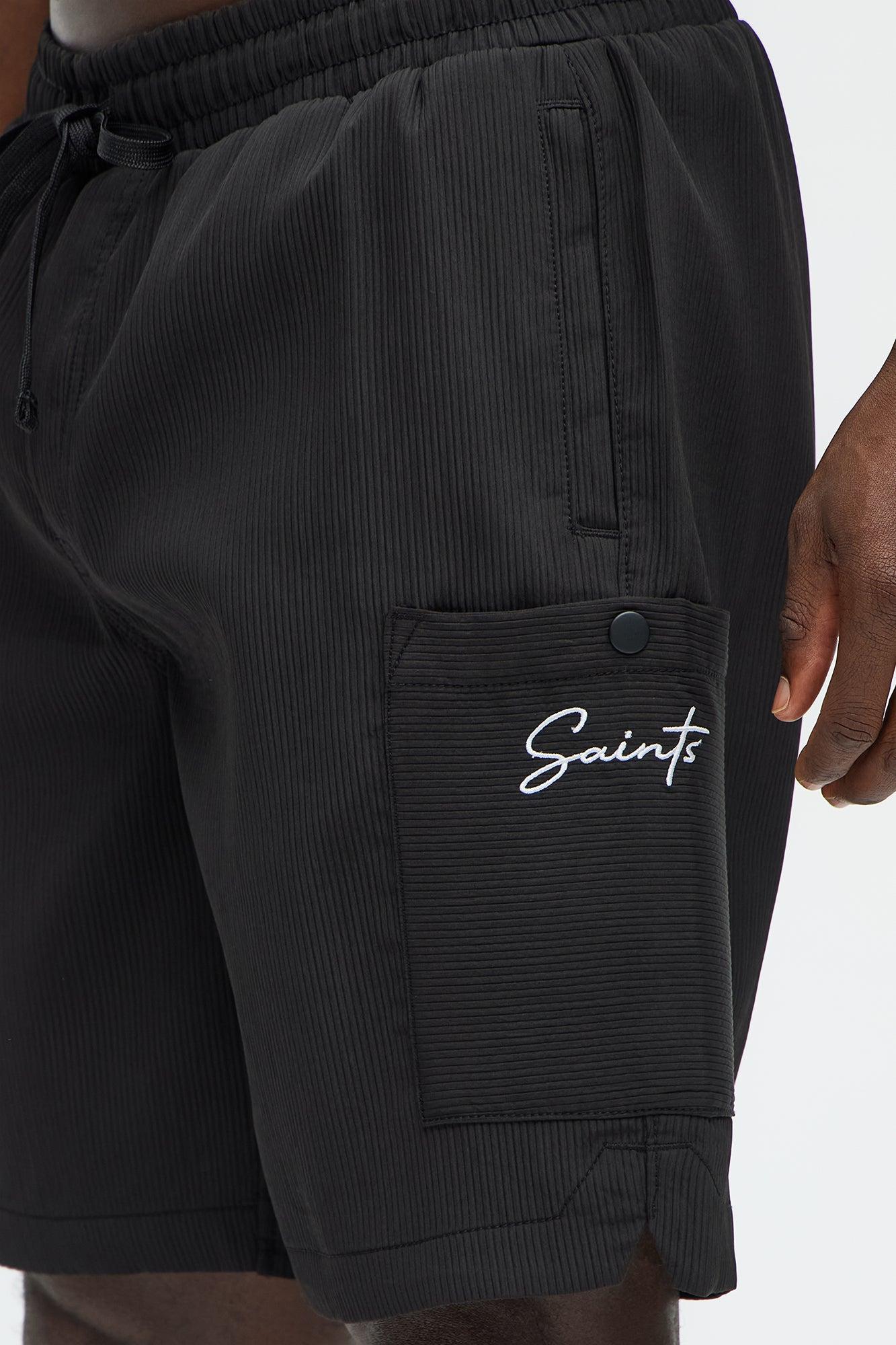 Saint Embroidered Relaxed Shorts - Black Product Image