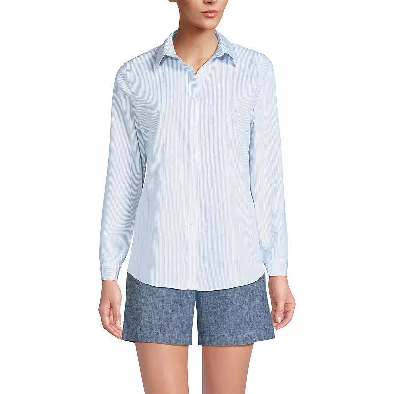 Women's Lands' End No-Iron Long Sleeve Supima Cotton Shirt, Size: 6, Chicory Blue Stripe Product Image