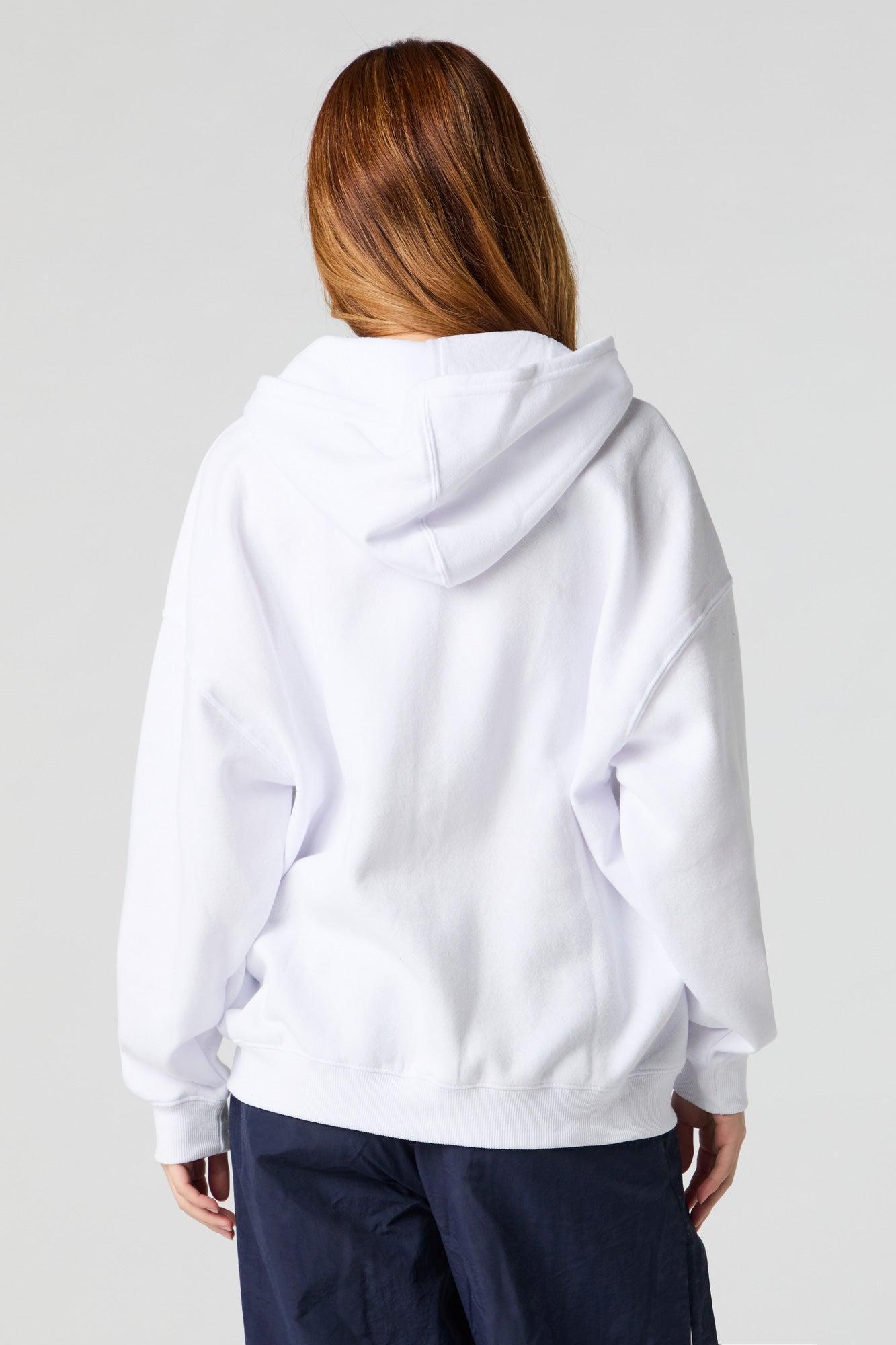 Oversized Printed Zip-Up Fleece Hoodie Female Product Image