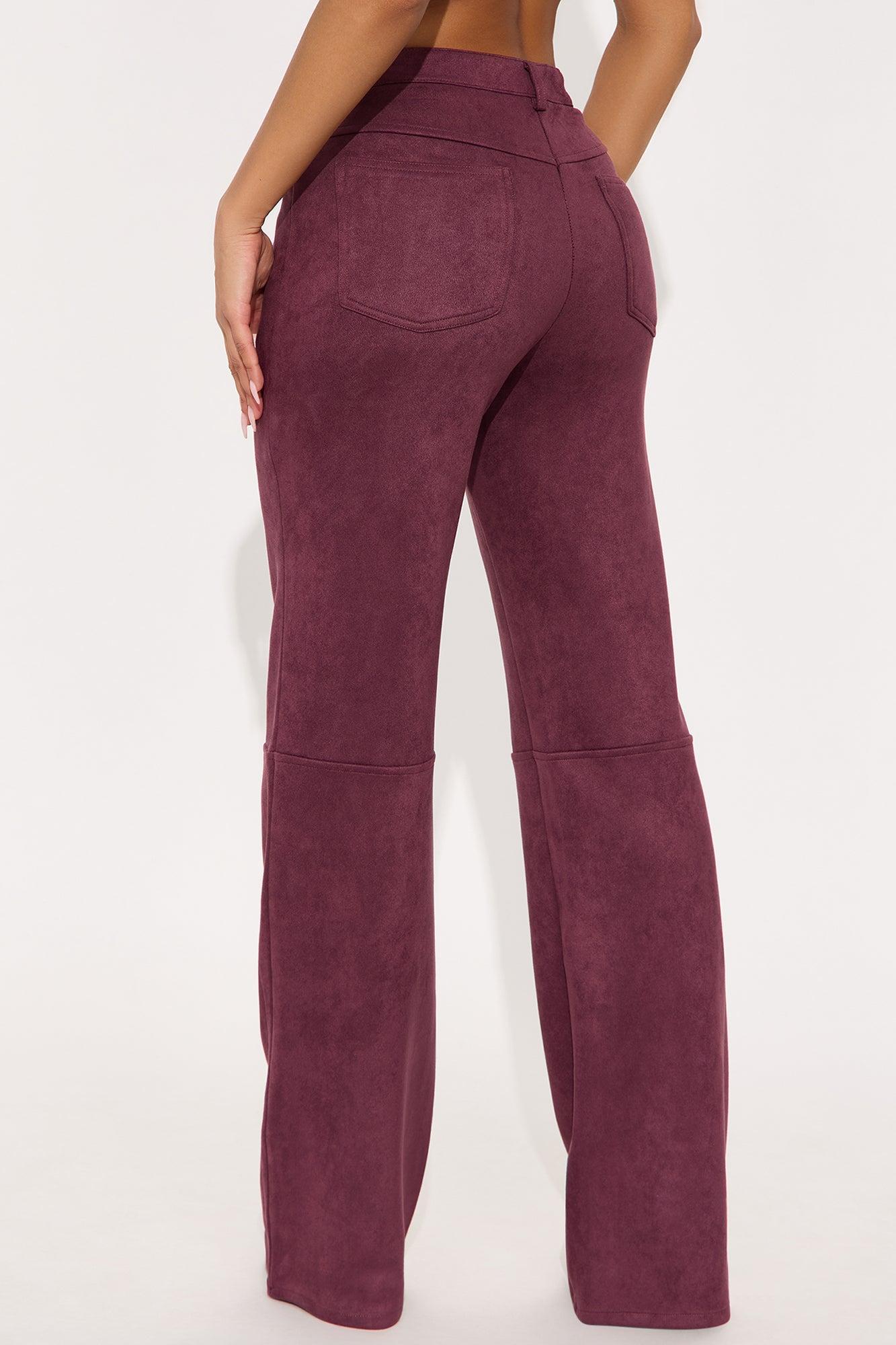 Gianna Faux Suede Wide Leg Pant - Wine Product Image