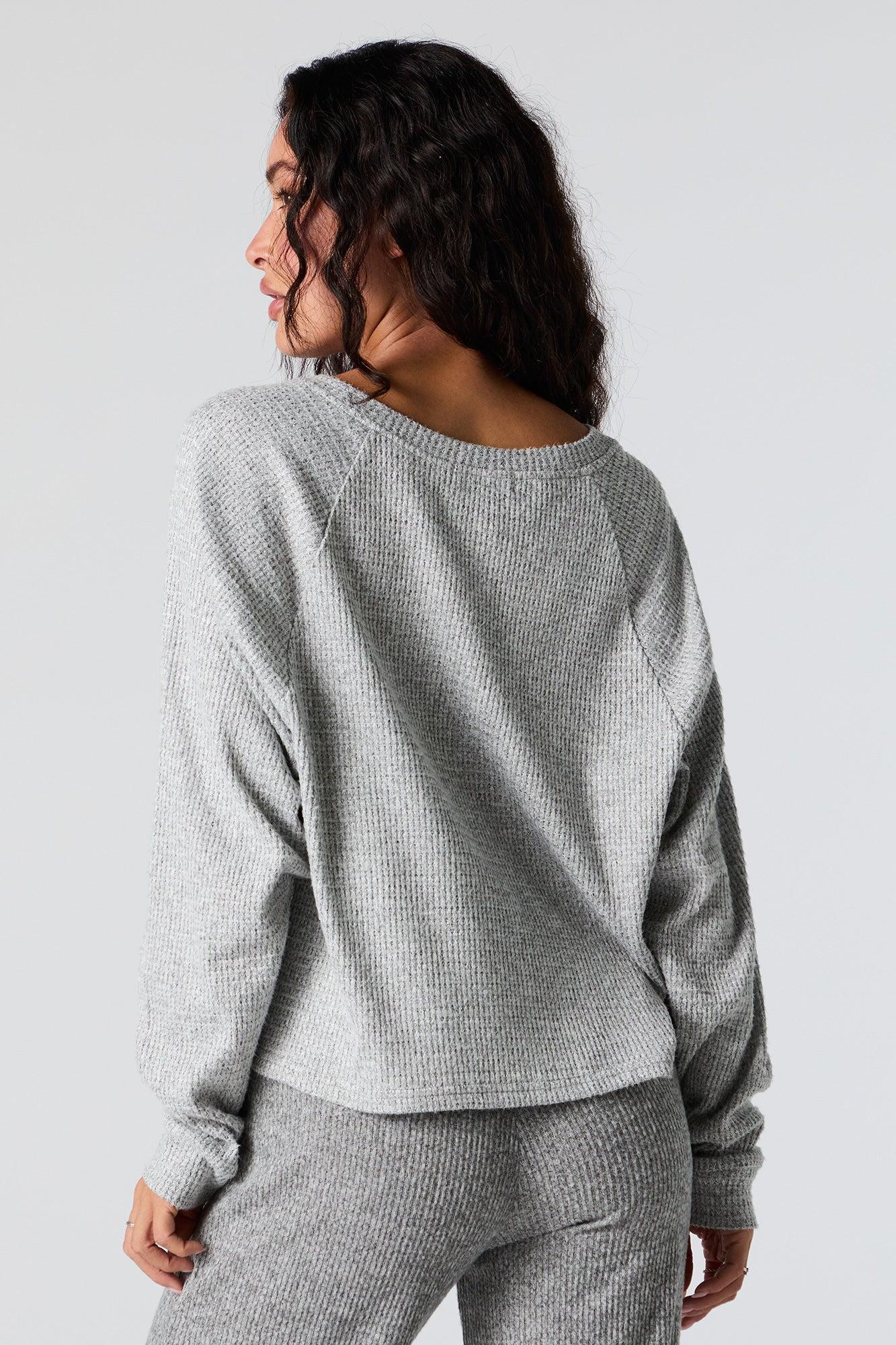 Waffle Knit Long Sleeve Henley Top Female Product Image