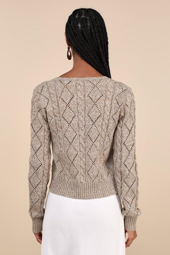 Bundled Cutie Tan Marled Cable Knit Cardigan Sweater Product Image