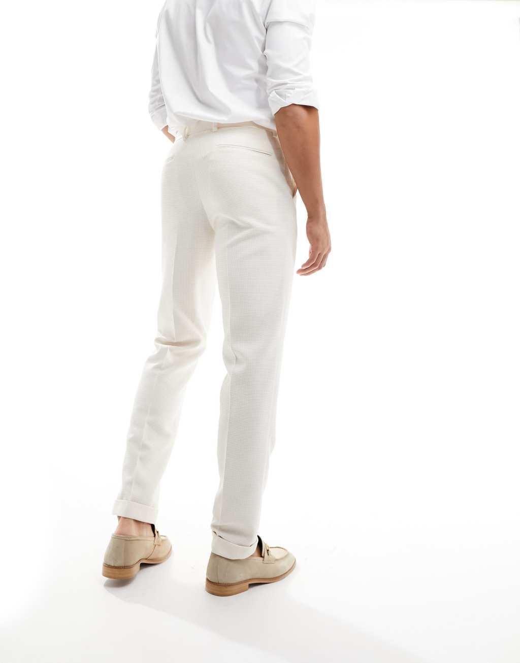 ASOS DESIGN smart slim fit textured pants in ecru Product Image
