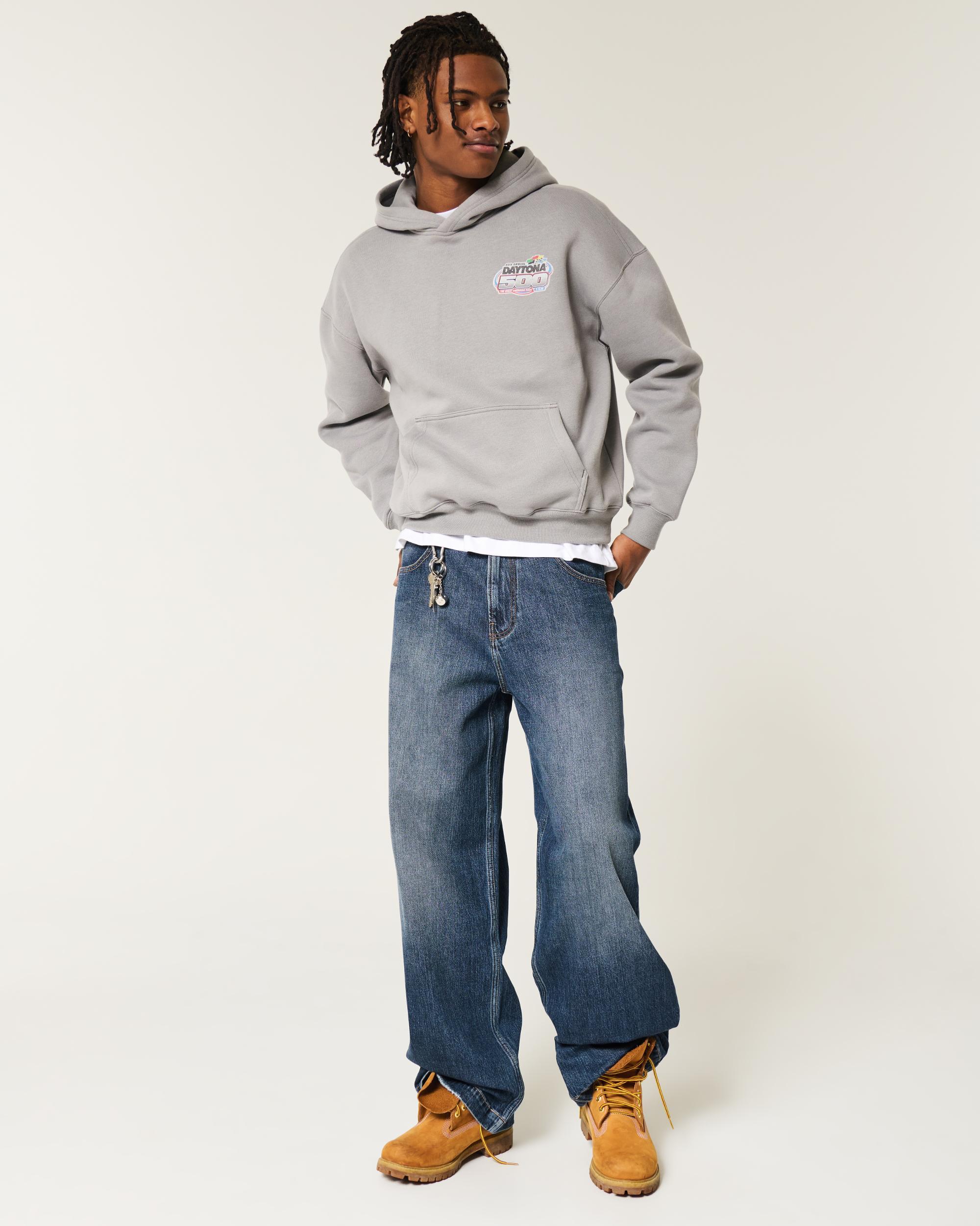 Dark Wash Logo Embroidery Super Baggy Jeans Product Image