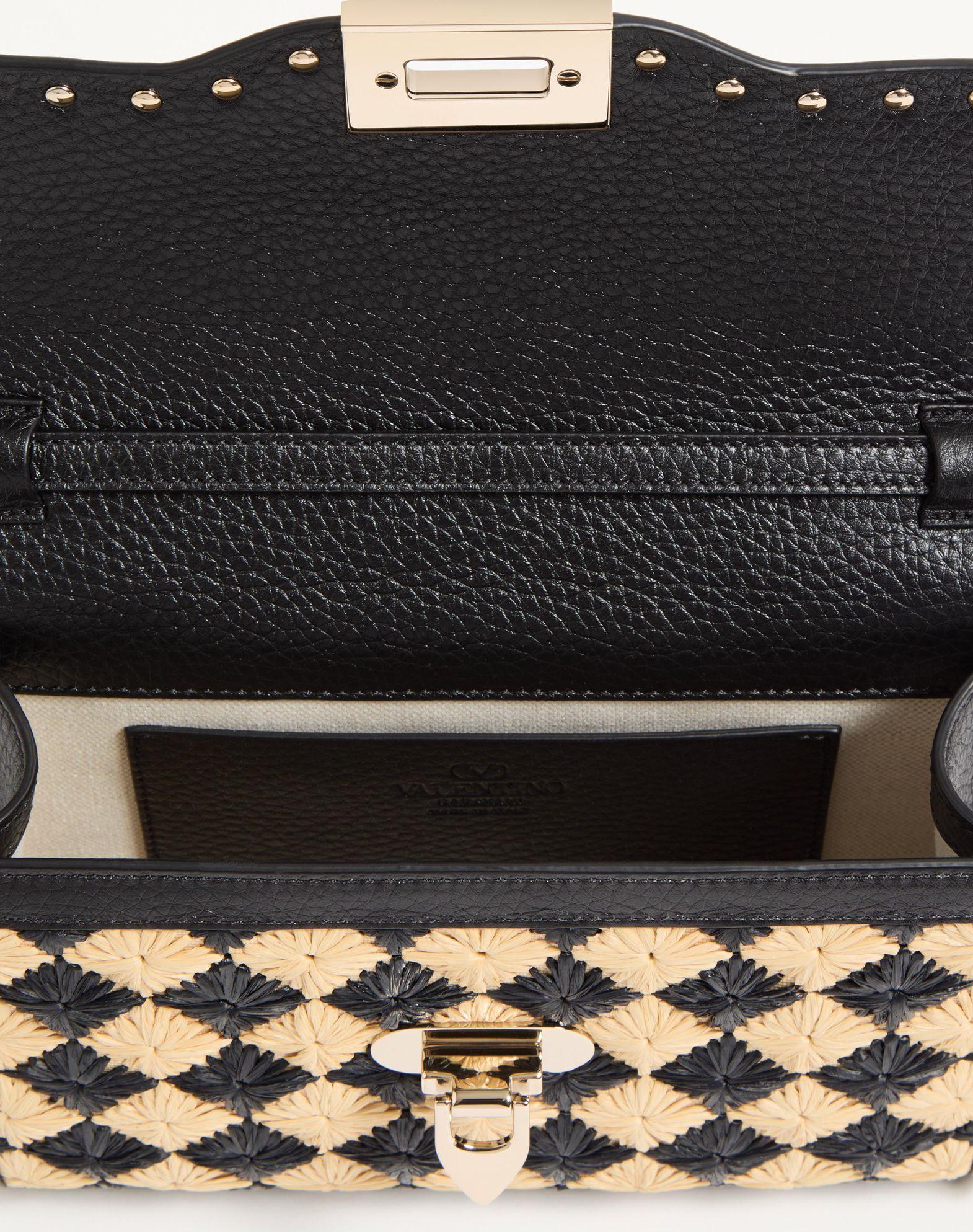 Valentino Garavani Rockstud Small Shoulder Bag In Embroidered Raffia Product Image